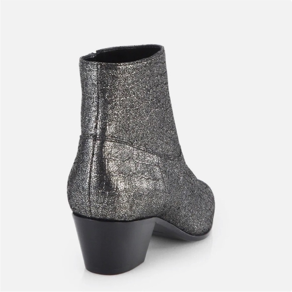Saint Laurent Wyatt Silver Crocodile Embossed Ankle Boots 36.5 US 6.5 - Picture 2 of 8